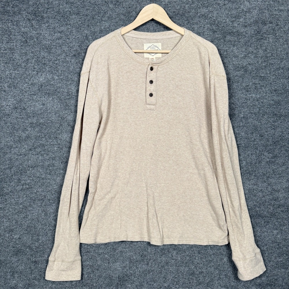 Vintage Y2K St.John's Bay Size Large Shirt Tan Cotton Henley Waffle Knit Thermal